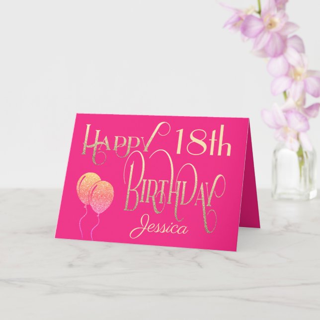 Tarjeta Girly Happy 18th Birthday Name Ornate Pink Gold (Orquídea)
