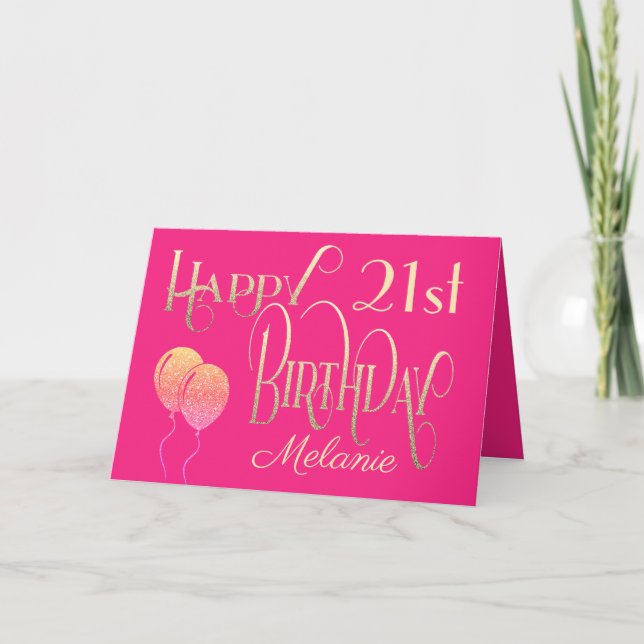 Tarjeta Girly Happy 21st Birthday Name Ornate Pink Gold (Anverso)