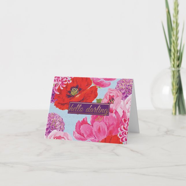 Tarjeta Girly Hello Darling Floral Note Card (Anverso)