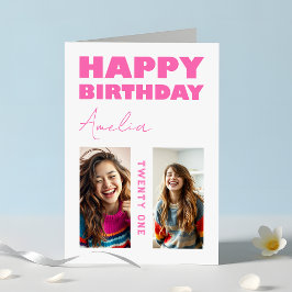 Tarjeta Girly Hot Pink Bold Typography Photo Birday