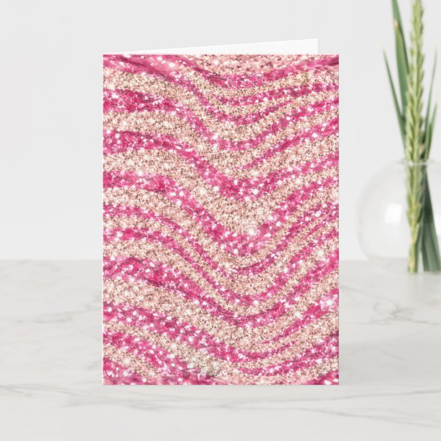 Tarjeta Girly Pink Blush Glitter Zebra Pattern             (Anverso)