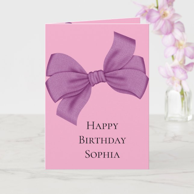 Tarjeta Girly Pink Purple Bow Cumpleaños (Orquídea)