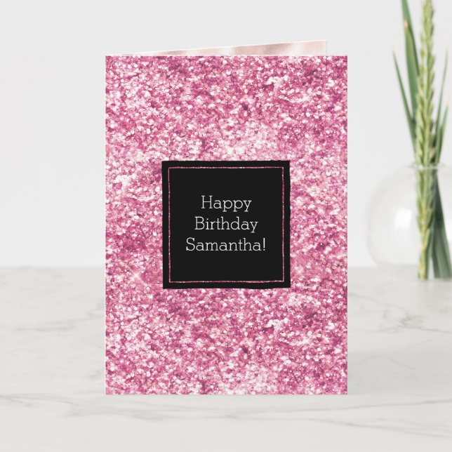 Tarjeta Girly Pink Purpurina Confetti (Anverso)