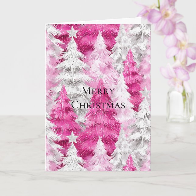Tarjeta Girly Pink Silver Glam Christmas Trees  (Orquídea)