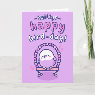 Tarjeta Girly Purple Personalizado Budgie Pun Cumpleaños
