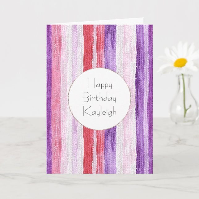 Tarjeta Girly Purple Rubor Pink Red Stripes Birday (Planta pequeña)