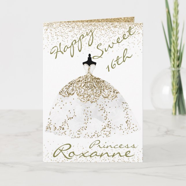 Tarjeta Girly Rosa Gold Personalizado Sweet 16º cumpleaños (Anverso)