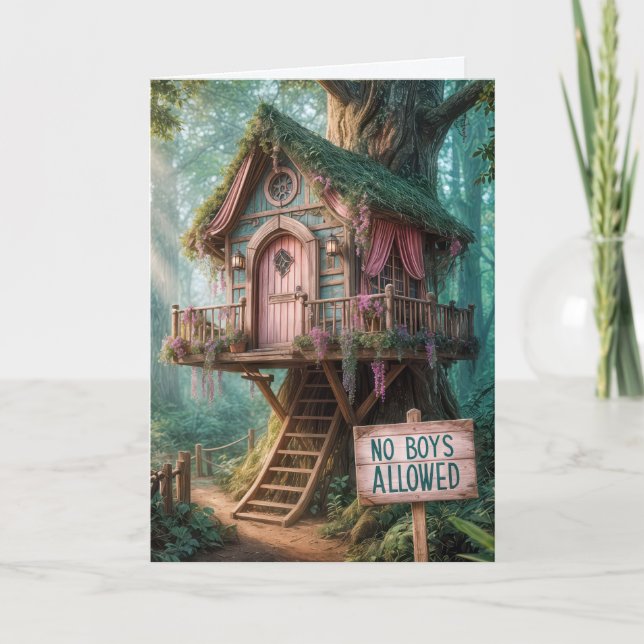 Tarjeta Girly Treehouse para el cumpleaños de la nieta (Anverso)