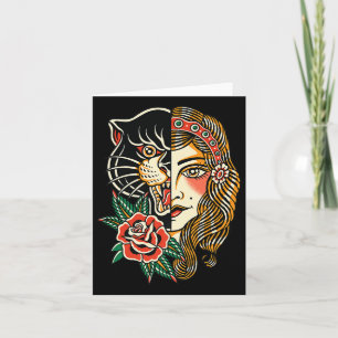 Tarjeta Gitano pantera estadounidense tradicional tatuaje 