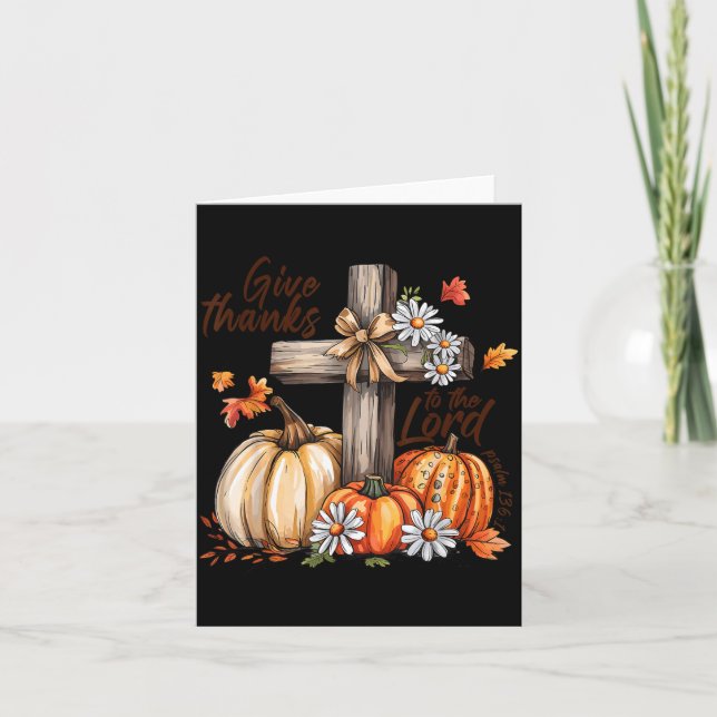 Tarjeta Give Thanks To The Lord Fall Pumpkin Thanksgiving  (Anverso)