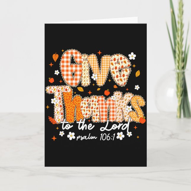 Tarjeta Give Thanks To The Lord Lace Christian Fall Autumn (Anverso)
