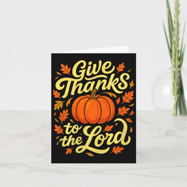 Tarjeta Give Thanks To The Lord Pumpkin Christian Fall Des (Anverso)