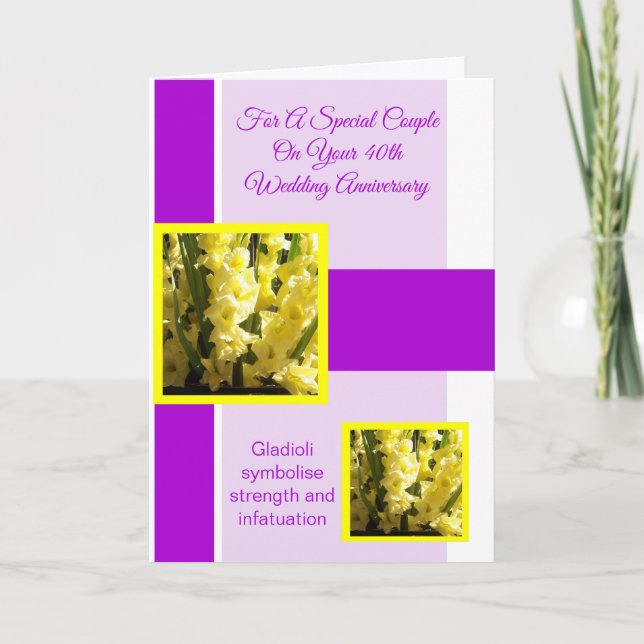 Tarjeta Gladioli Personalizado 40° Aniversario Boda (Anverso)