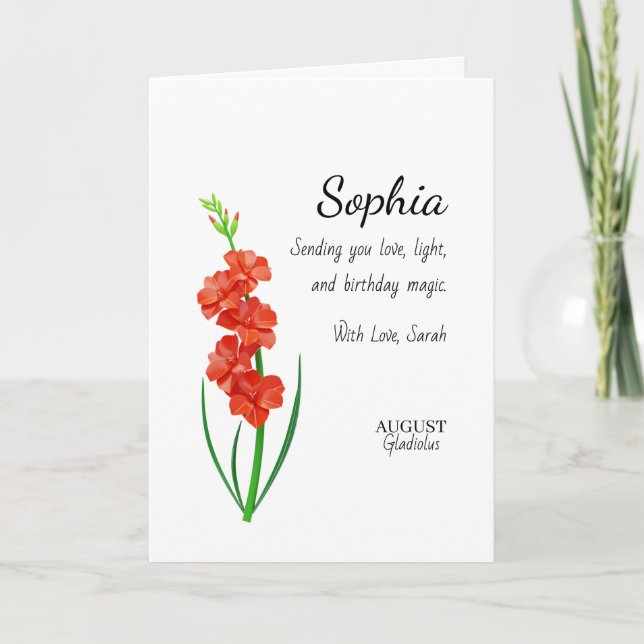 Tarjeta Gladiolo de Agosto Cumpleaños Personalizado (Anverso)