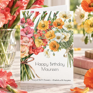 Tarjeta Gladiolus Amapolas Flor de Cumpleaños de Agosto