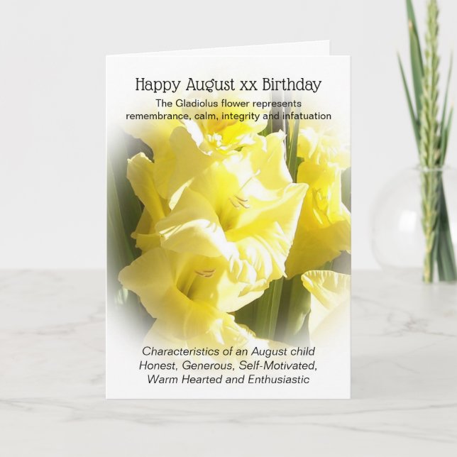 Tarjeta Gladiolus August Birthday (Anverso)