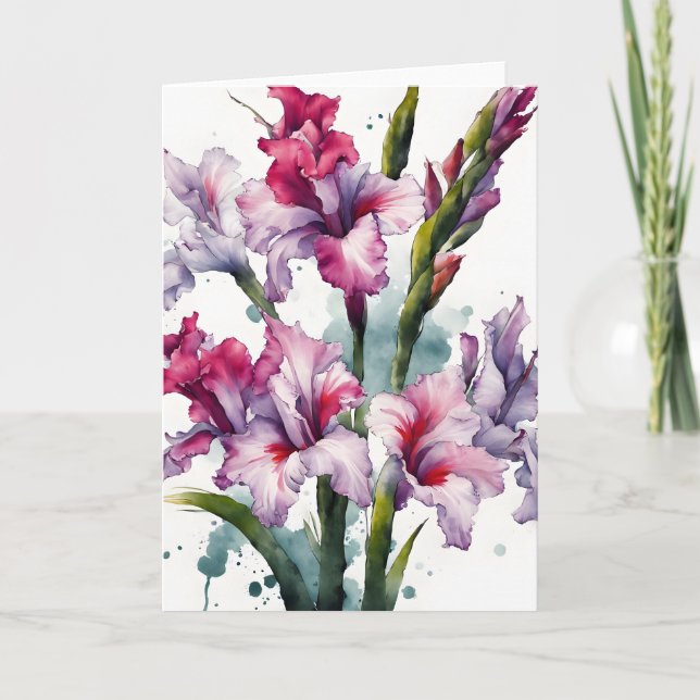 Tarjeta Gladiolus - Flores de acuarela (Anverso)