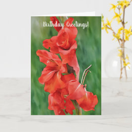 Tarjeta Gladiolus Flowers Red Blooming Art Cumpleaños