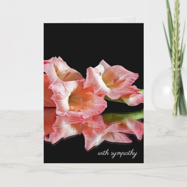 Tarjeta Gladiolus rosado sobre simpatía negra (Anverso)