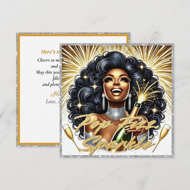 Tarjeta Glam African American Women Feliz Año Nuevo (Anverso / Reverso)