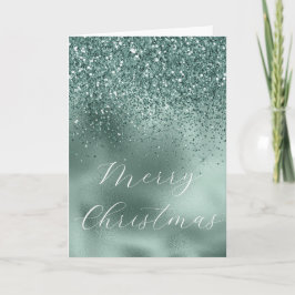 Tarjeta Glam Azul Teal Verde Pino Acuático Brillo Glitter