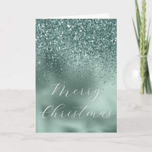 Tarjeta Glam Azul Teal  Verde Pino Acuático Brillo Glitter