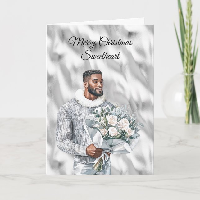 Tarjeta Glam Black Guy Silver Christmas (Anverso)