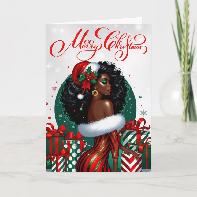 Tarjeta Glam Black Woman Festious Stylish Navidades (Anverso)