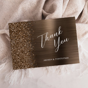 Tarjeta Glam Bronce Agradecimiento Boda Plano Metálico