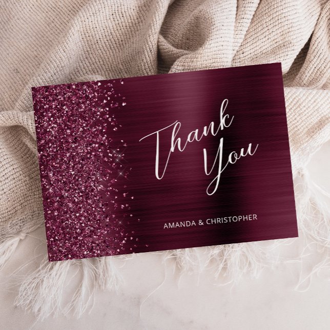 Tarjeta Glam Burgundy Metallic Boda Flat Gracias (Subido por el creador)