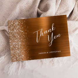 Tarjeta Glam Copper Metallic Wedding Flat Thank You