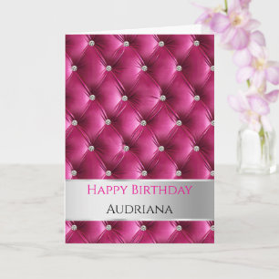 Tarjeta Glam Girly Pink Faux Velvet Silver Cumpleaños