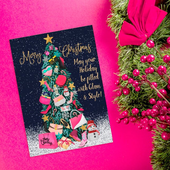 Tarjeta Glam Girly Shoes Purse Makeup Christmas Tree (Subido por el creador)