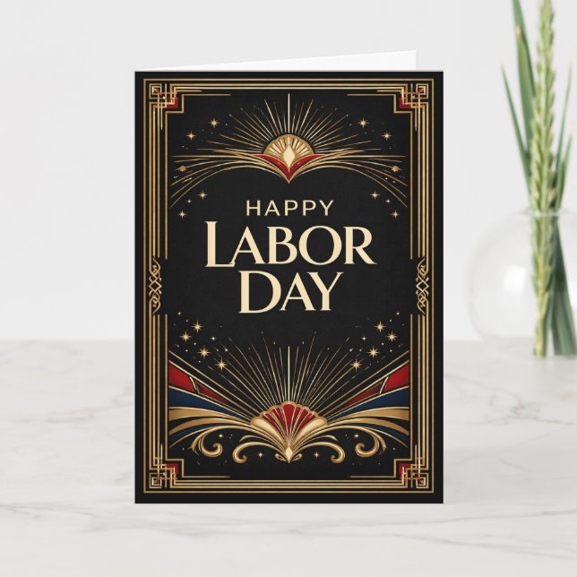 Tarjeta Glam Gold Art Deco Happy Labor Day (Anverso)