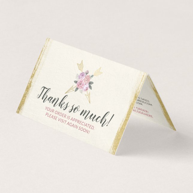 Tarjeta Glam Gold Bohemie Floral Flechas de agradecimiento (Anverso)