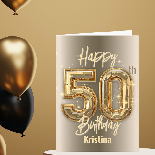 Tarjeta Glam Gold de lujo y Diamante 50 cumpleaños (Subido por el creador)