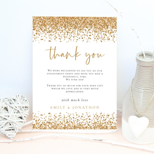 Tarjeta Glam Gold Purpurina Borders Engagement Gracias (Subido por el creador)