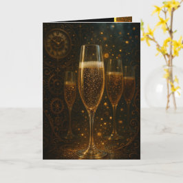 Tarjeta Glam Happy New Year Steampunk Champagne