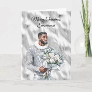 Tarjeta Glam Hombre Negro Navidad Plateada