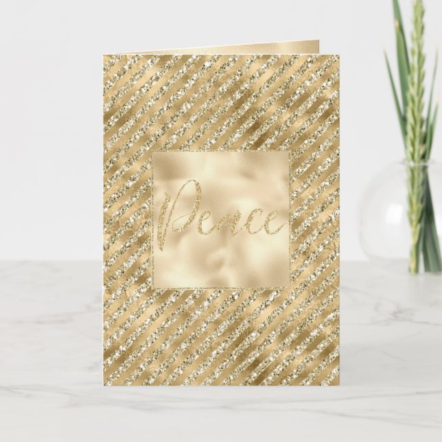 Tarjeta Glam Luxe Stripes Gold Purpurina Paz (Anverso)
