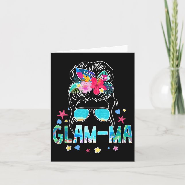 Tarjeta Glam-mamáes Hello Summer Beach Lover Messy Bun Sum (Anverso)
