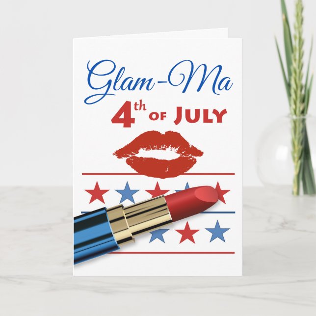Tarjeta Glam Mamáes Mamá 4 de julio pintalabios rojos (Anverso)