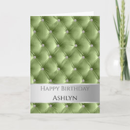 Tarjeta Glam Moda Sage Green Faux Velvet Silver Cumpleaños