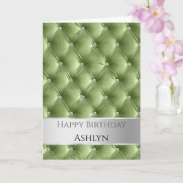 Tarjeta Glam Moda Sage Green Faux Velvet Silver Cumpleaños