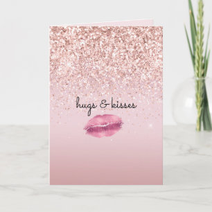 Tarjeta Glam Pink Kiss Lips Purpurina de Rubor