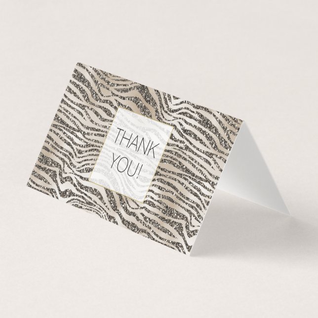 Tarjeta Glam Purpurina Zebra Print Gracias (Anverso)