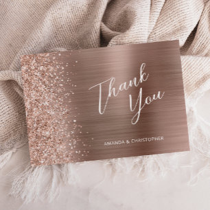 Tarjeta Glam Rosa Dorado Metalizado Agradecimiento Boda Pl