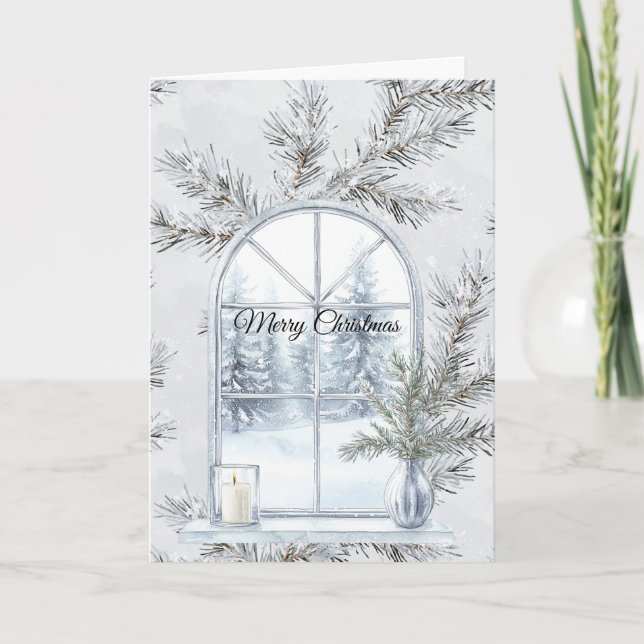 Tarjeta Glam Silver Christmas Tree Branches Window (Anverso)