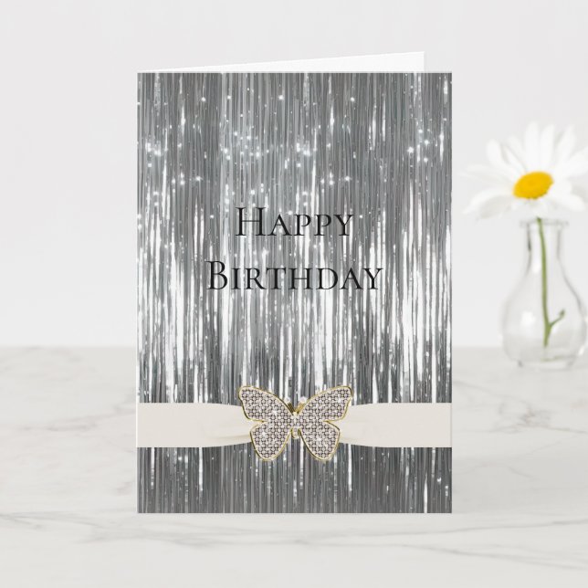 Tarjeta Glam Silver Tinsel Mariposa Jeweld (Planta pequeña)