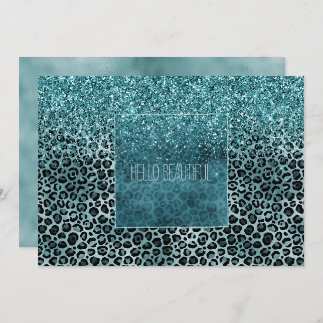 Tarjeta Glam Turquoise Verde azulado Leopardo azul Purpuri (Anverso / Reverso)